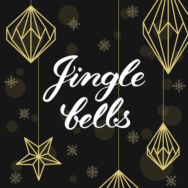 Jingle Bells Weihnachtskartendesign Mit Schriftzug Und Geometrischen Dekorationen — Stockvektor