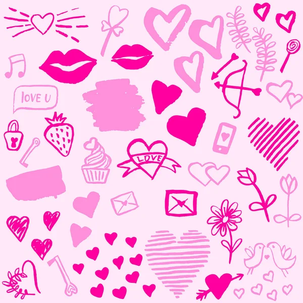 Valentine Day Lovely Hand Drawn Doodles Set — Stock Vector