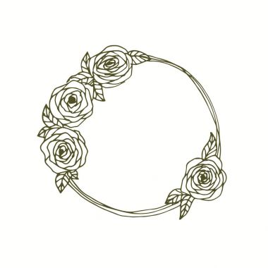 English roses monogram wreath hand drawn line art. clipart