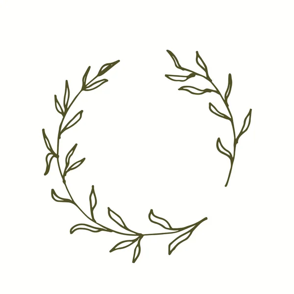 Wedding Monogram Wreath Line Art Branches Minimalistic Style — Stock Vector