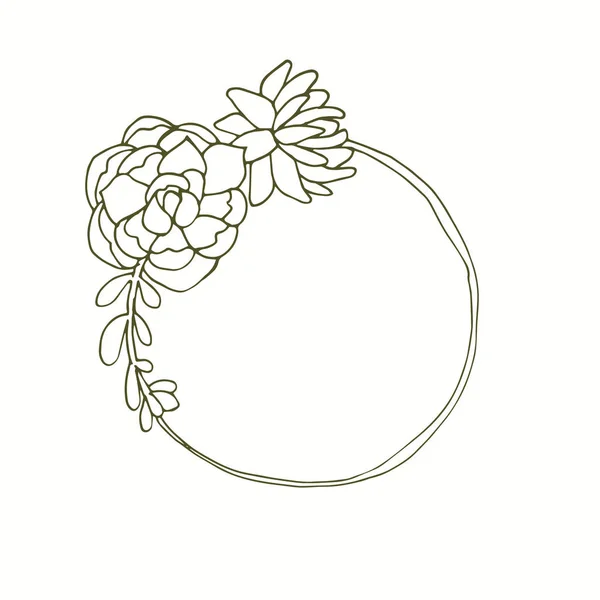 Sappige Bloemen Monogram Krans Hand Getrokken Lijntekeningen — Stockvector