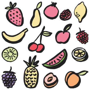 Basit çizilmiş meyve pastel renklerde ayarla, vektör.