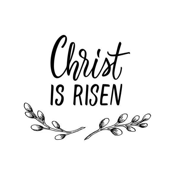 Christ Risen Christian Easter Poster Design Simple Drawing Calligraphy — Stock Vector