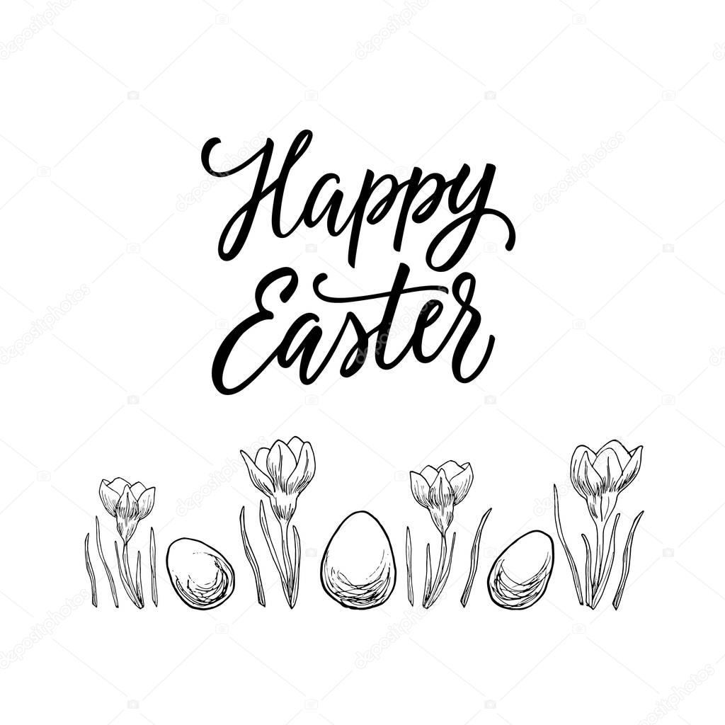 Wielkanoc Projekt Prosty Rysunek Kwiatów Jaj Odręczny