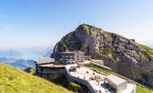 Vista Sobre Pilatus Kulm Pico Excelente Montanha Lagos Alpinos Horizonte — Fotografia de Stock