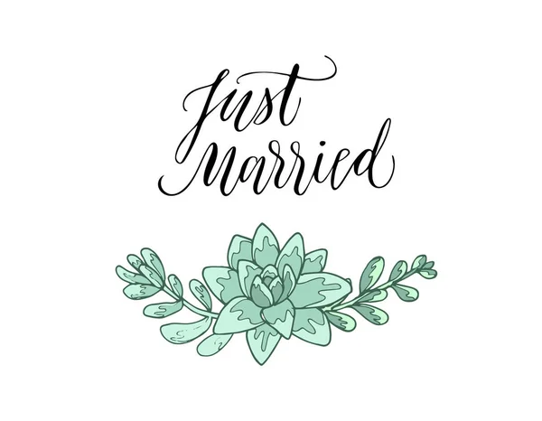 Solo Caligrafía Casada Flores Suculentas Dibujadas Mano — Vector de stock