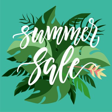 Yaz Satılık modern hat üzerinde yeşil bir orman arka plan bırakır.