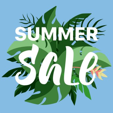 Grup arka plan bir tropikal yaz satış afiş bırakır.