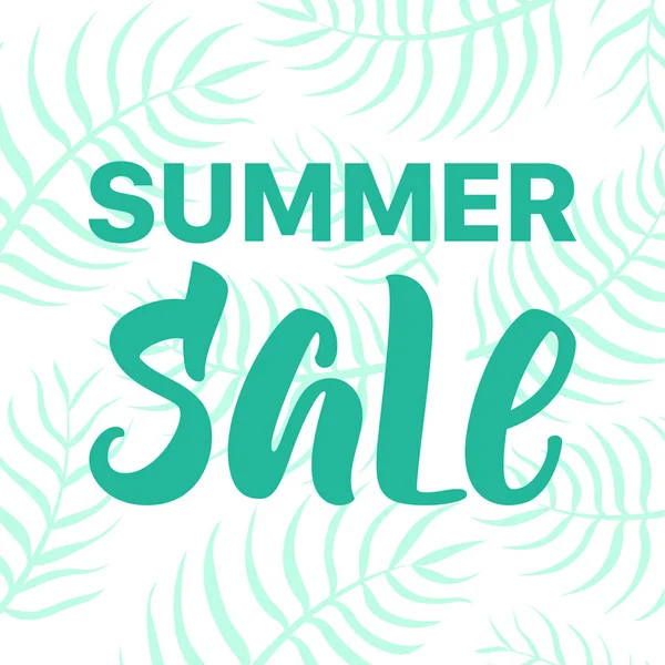 Bannière Verte Summer Sale Avec Feuilles Palmier Sur Fond — Image vectorielle