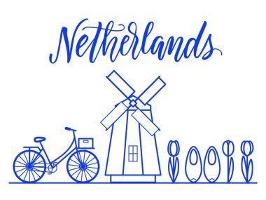 Hollanda hat sanat çizimde Delfts mavi renk.