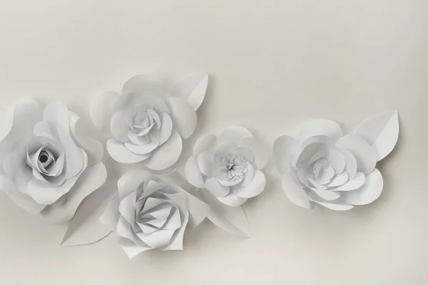 Monochromatische Weiße Papierblumen Nahaufnahme Foto Handgefertigte Blumen Auf Weiß — Stockfoto