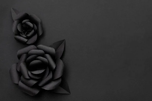 Minimalistyczne Kwiaty Czarnego Papieru Miejsce Tekst Prawej Stronie — Zdjęcie stockowe