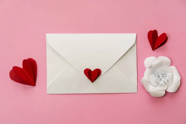 Banner Plano Para Día San Valentín Con Sobre Carta Amor — Foto de Stock