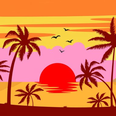 Arka plan beach palm ağaçlar gün batımı ile