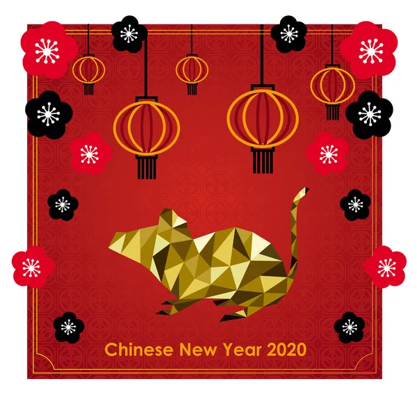 China New Year 2020 greeting card with low poly of gold rat — 스톡 사진