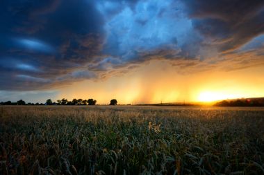 Fırtınalı yaz sezonunda. Dramatik fırtına üzerinden Prag, Çek Cumhuriyeti.