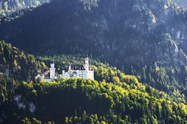 Neuschwanstein Şatosu doğal dağ manzarası yakınındaki Fussen, Bavyera, Almanya ile