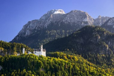 Neuschwanstein Şatosu doğal dağ manzarası yakınındaki Fussen, Bavyera, Almanya ile
