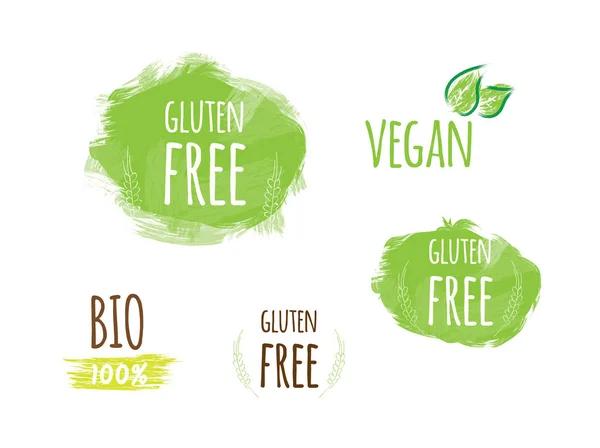 Ürün ambalajı için rozetler. Biyolojik, glütensiz, vegan, organik ve sağlıklı çıkartmalar..