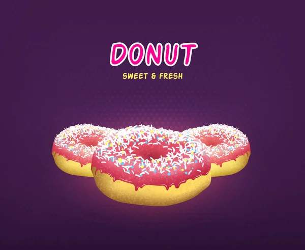 Gerçekçi donut vektör çizimi. Donut paketi tasarım şablonu.