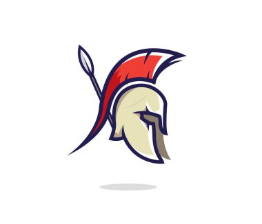 Spartalı kafa rozeti çizimi. Mızraklı Spartalı miğfer. Savaşçı sembolü.