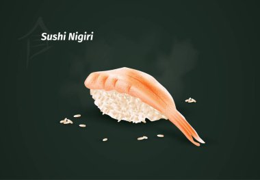 Suşi nigiri menüsünün gerçekçi temsili. Japon doğu yemekleri..
