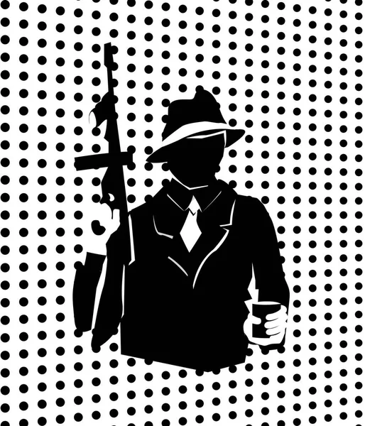 Mafya tarzı bir poster. Gangster silah tutuyor ve içiyor..