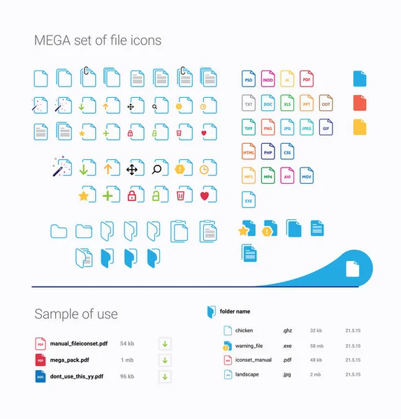 Mega Set File Icons Vector File Type Folder Type Icons — Stock Vector