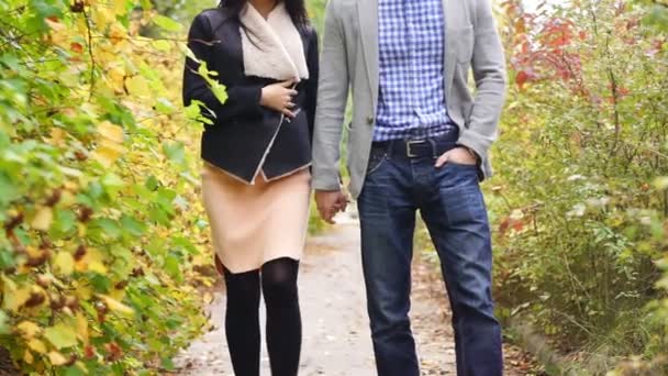 Couple holding hands and walking together — Stockvideo