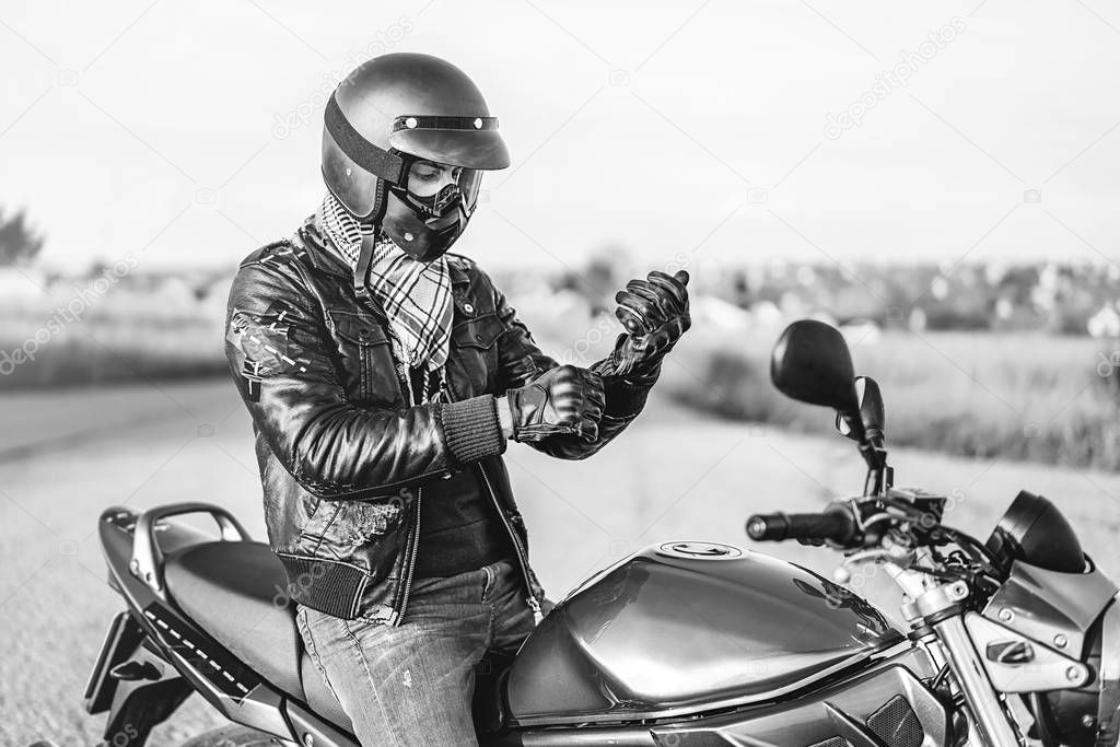 Man on sport motorcycle outdoor