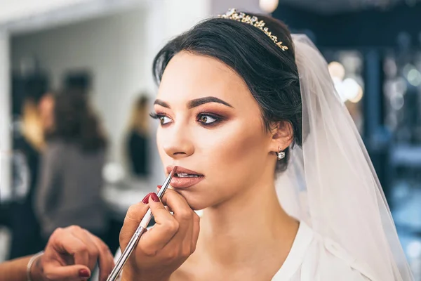 Hermosa Novia Maquillaje Antes Wediing — Foto de Stock