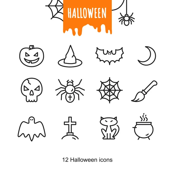 Set van Halloween overzicht pictogrammen. Vectorillustratie. Zwarte lijn pictogrammen op witte achtergrond. Halloween Concept. — Stockvector