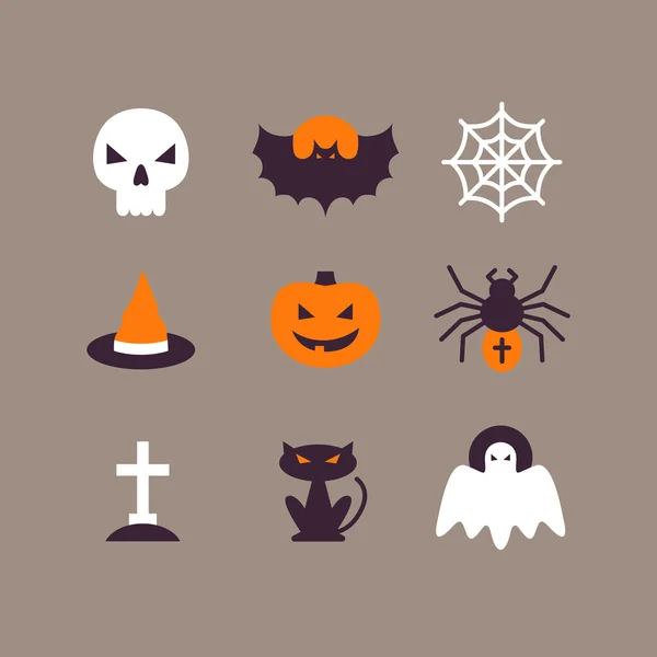Set of Halloween flat icons. Vector Illustration. Cute color icons on gray backdrop. Halloween Concept. — Stock vektor