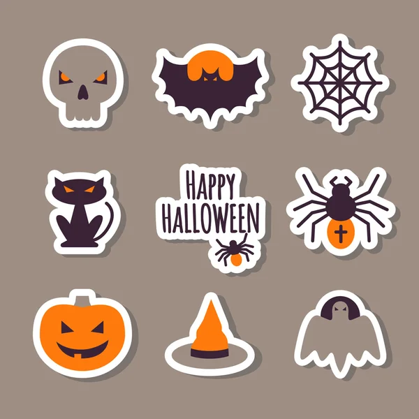 Set von niedlichen Halloween-Aufklebern. Bunte flache Symbole. Vektorillustration. Halloween-Konzept. — Stockvektor