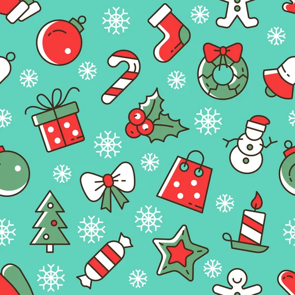 クリスマス ベクトル シームレス パターン。青色の背景にかわいいクリスマスのアイコン — ストックベクタ