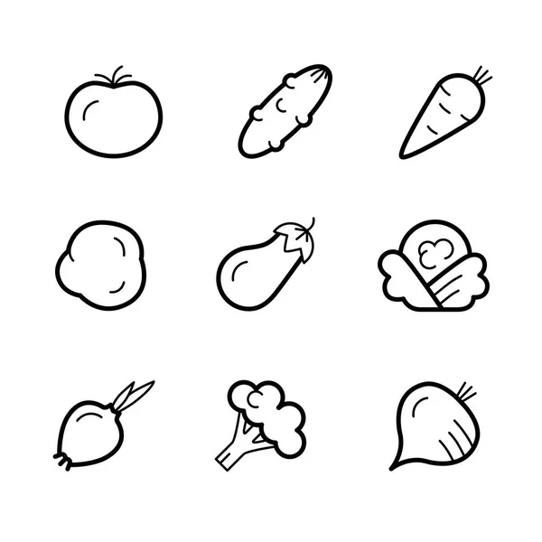 Reihe von Vektorzeilensymbolen für Gemüse — Stockvektor