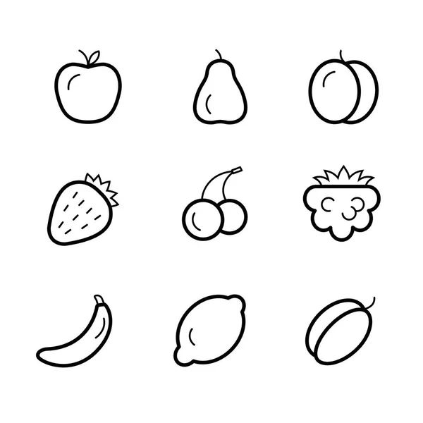 Conjunto de ícones de linha vetorial preto-branco de frutas — Vetor de Stock