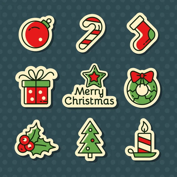 Christmas vector stickers. Set of outline Cristmas icons. Vector Illustration. Christmas and New Year concept. — Stock Vector