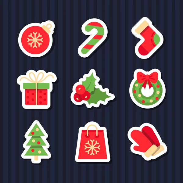 Noel vektör çıkartmaları. Düz Noel simgeler kümesi. Vektör çizim. Noel ve yeni yıl kavramı.