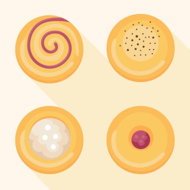 Dört çizgi film tatlı çörekler. Vektör çizim