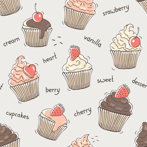 Seamless Pattern Sweet Cupcakes Vector Illustration — Stock Vector