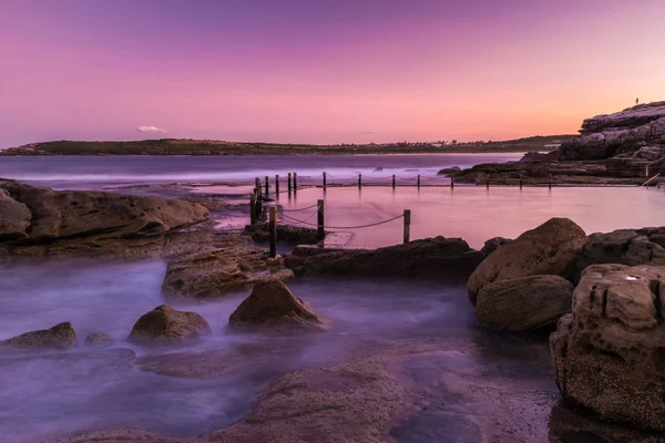 Dlouhé Vystavení Mahon Rock Bazénu Maroubra Austrálie Při Západu Slunce — Stock fotografie