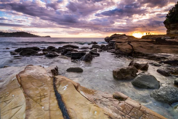 Lange Blootstelling Aan Zonsopgang Het Strand Van Avoca New South — Stockfoto