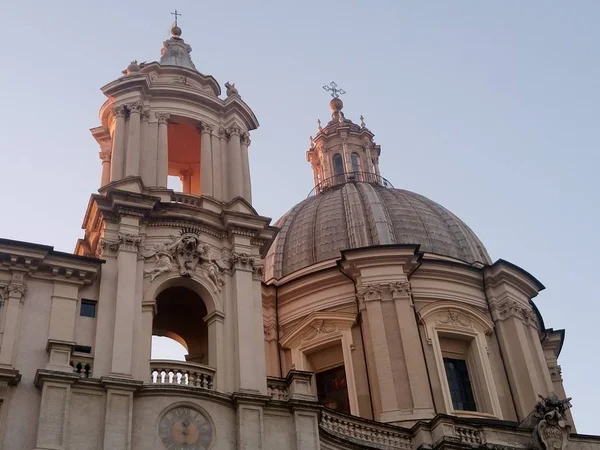 Close Tower Cupola Basilica Sant Agnese Agone Piazza Navona Rome — Stock Photo, Image