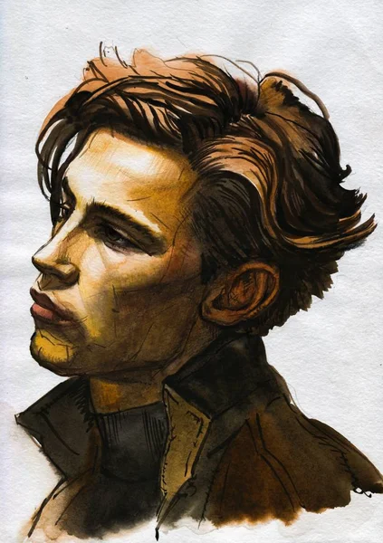 Divat akvarell illusztráció a modern szép barna férfi — Stock Fotó