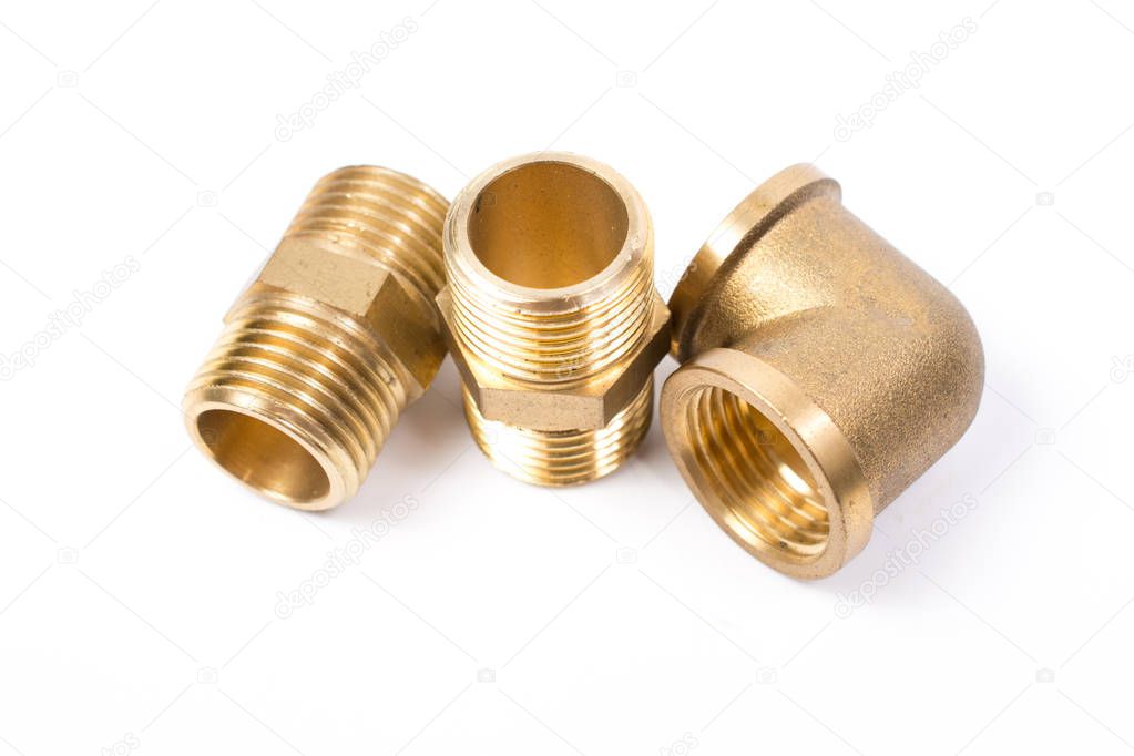 Brass water-pipe isolated on white background