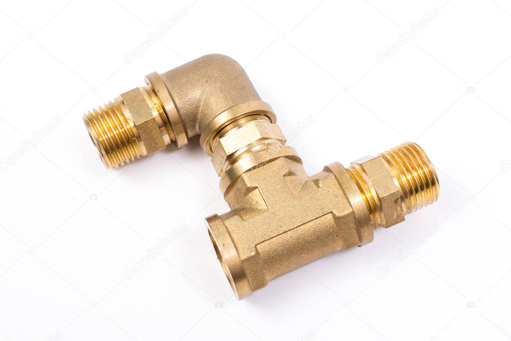 Brass water-pipe isolated on white background