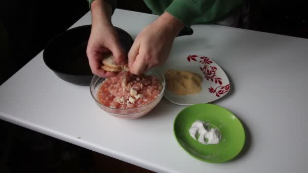 Preparación de carne picada para albóndigas — Vídeos de Stock