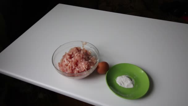 Preparación de carne picada para albóndigas — Vídeos de Stock