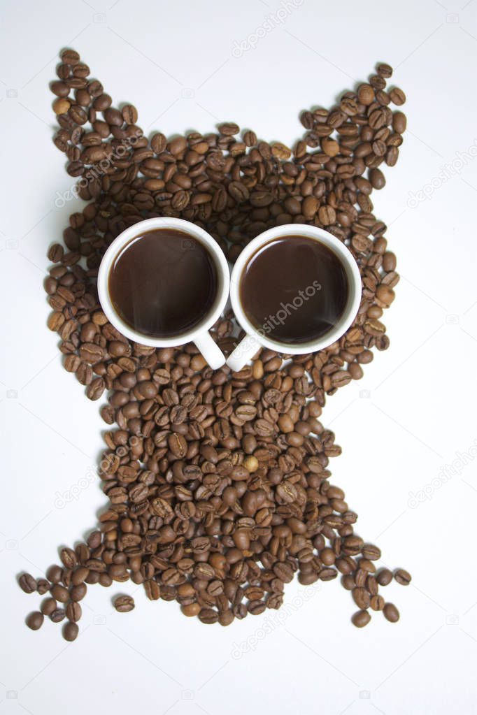 Roasted grains of black coffee.